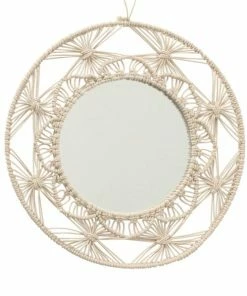 Spiegel - Creme - Makramee - Ø 37 Cm