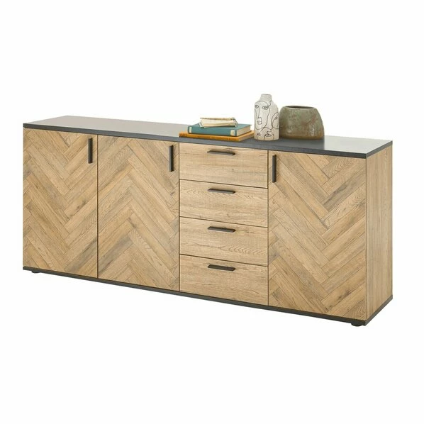 Sideboard - Bartex Eiche-grau - 4 Schubkästen - 185 Cm 1 Sideboard - Bartex Eiche-grau - 4 Schubkästen - 185 Cm