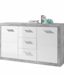 Sideboard - Beton-Optik - Weiß - 147 Cm Breit