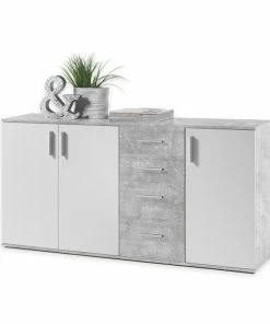 Sideboard - Weiß-Beton-Optik - 160 Cm Breit
