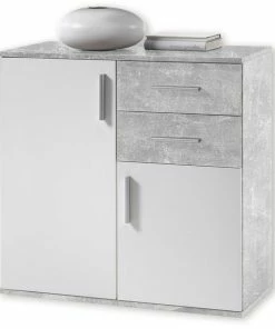 Kommode - Weiß-Beton-Optik - 80 Cm Breit