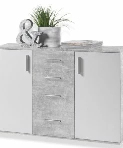 Sideboard - Weiß-Beton-Optik - 120 Cm Breit