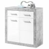 Kommode - Beton - Weiß Hochglanz - 82 Cm Breit