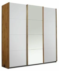 Schwebetürenschrank - Eiche Wotan-weiß Hochglanz - 203 Cm Breit