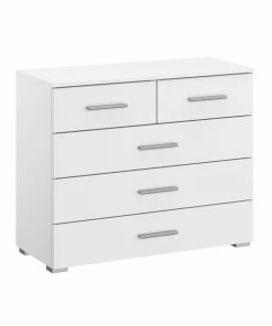 Kommode - Alpinweiß - 5 Schubkästen - 80 Cm