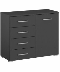 Kommode - Grau Metallic - 4 Schubkästen - 80 Cm