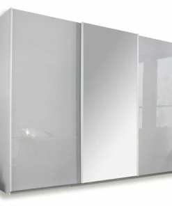 Schwebetürenschrank - Alpinweiß-seidengrau - 271 Cm