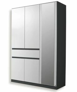 Drehtürenschrank - Alpinweiß-grau - 136 Cm
