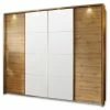 Schwebetürenschrank - Eiche Wotan - Glas Weiß - 271 Cm