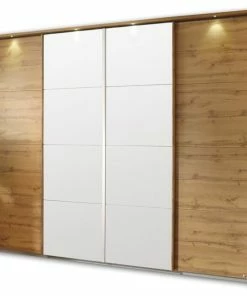 Schwebetürenschrank - Eiche Wotan - Glas Weiß - 271 Cm