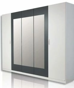 Drehtürenschrank - Alpinweiß - Spiegel - 225 Cm Breit