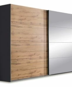 Schwebetürenschrank - Grau-metallic - Eiche Wotan - 271 Cm