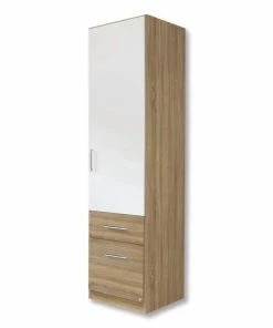 Drehtürenschrank - Sonoma Eiche - Weiß Hochglanz