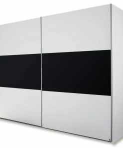 Schwebetürenschrank - Alpinweiß-schwarz - 261 Cm