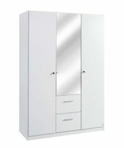 Drehtürenschrank - Alpinweiß - Holz - Mit Spiegel