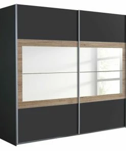 Schwebetürenschrank - Grau Metallic - Eiche Sanremo - 226 Cm