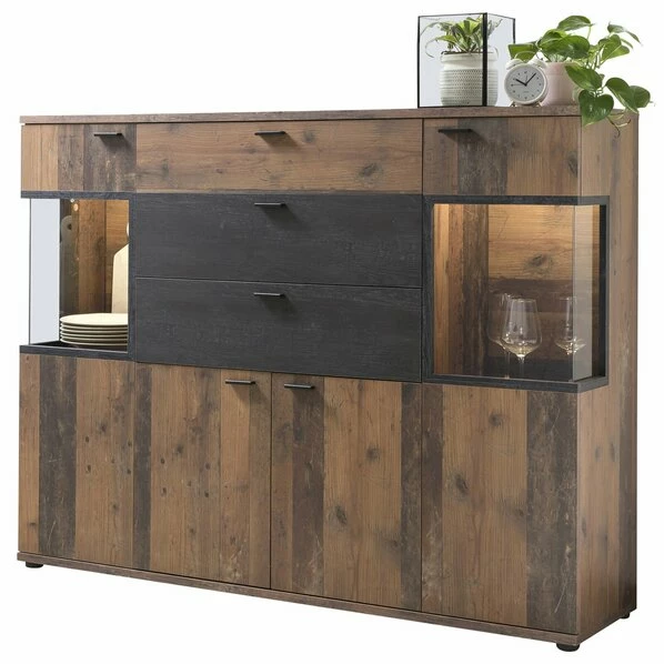 Highboard - Oldwood-Burned Wood - 155 Cm Breit 1 Highboard - Oldwood-Burned Wood - 155 Cm Breit