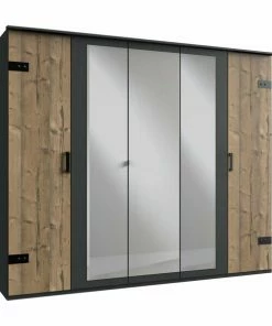 Drehtürenschrank - Silver Fir-graphit - 5 Türen - 225 Cm