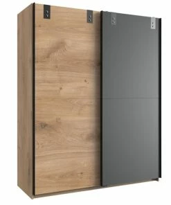 Schwebetürenschrank - Plankeneiche - Graphit - 135 Cm Breit