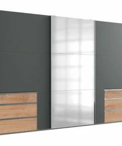 Schwebetürenschrank - Graphit - Plankeneiche - 300 Cm