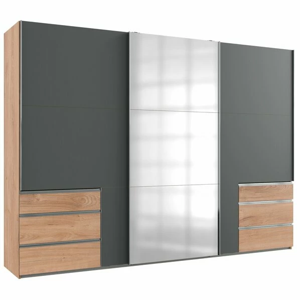 Schwebetürenschrank - Graphit - Plankeneiche - 300 Cm 1 Schwebetürenschrank - Graphit - Plankeneiche - 300 Cm
