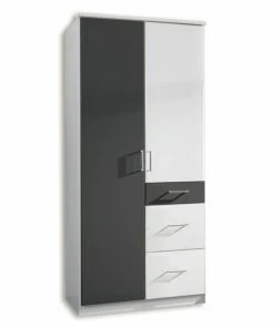 Kleiderschrank CLICK - Alpinweiß-graphit - 90 Cm Breit