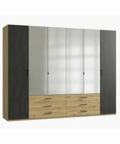 Drehtürenschrank - Artisan Eiche-Raw Steel - 6 Türen - 270 Cm