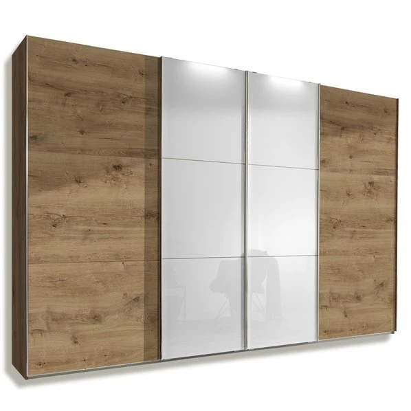 Schwebetürenschrank ESCAPE - Plankeneiche-Weißglas - 300 Cm 1 Schwebetürenschrank ESCAPE - Plankeneiche-Weißglas - 300 Cm