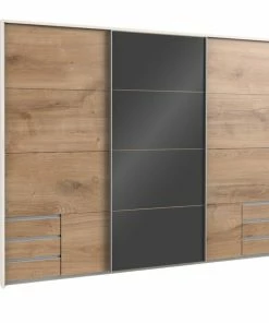Schwebetürenschrank - Plankeneiche - Graphit - 270 Cm Breit