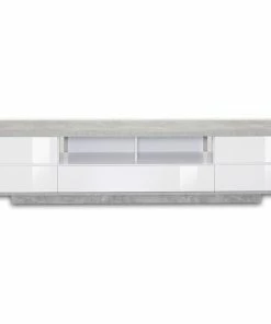 TV-Lowboard - Weiß Hochglanz - Beton-Optik