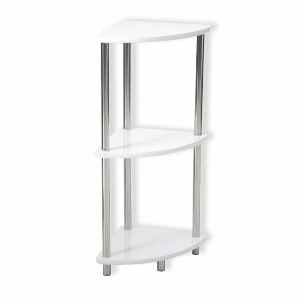 Eckregal - Weiß Hochglanz - Chrom - 30 Cm Breit 1 Eckregal - Weiß Hochglanz - Chrom - 30 Cm Breit