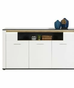 Luca Bessoni Sideboard ALASSIO - Weiß-Hochglanz - Matera Dunkel - 156 Cm
