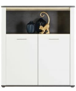 Luca Bessoni Highboard ALASSIO - Weiß-Hochglanz - Matera Dunkel - 109 Cm