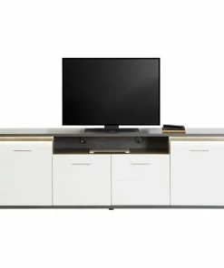 Luca Bessoni Lowboard ALASSIO - Weiß Hochglanz - Matera Dunkel - 204 Cm