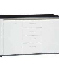 Luca Bessoni Kommode ALASSIO - Weiß Hochglanz - Matera Dunkel - 156 Cm