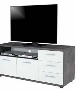 TV-Lowboard - Betonoptik-weiß - 3 Schubkästen - 150 Cm
