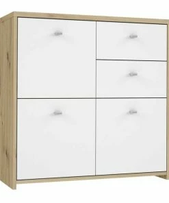 Kommode - Artisan Eiche-weiß - 77 Cm Breit - Drei Türen Zwei Schubkästen