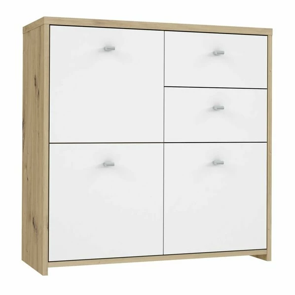 Kommode - Artisan Eiche-weiß - 77 Cm Breit - Drei Türen Zwei Schubkästen 1 Kommode - Artisan Eiche-weiß - 77 Cm Breit - Drei Türen Zwei Schubkästen