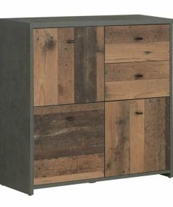 Kommode - Betonoptik-Old Wood Vintage - 77 Cm Breit - Drei Türen Zwei Schubkästen