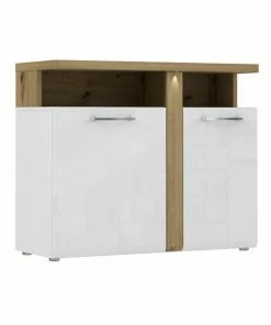 Kommode - Weiß-Artisan Eiche - LED-Beleuchtung - 104 Cm Breit