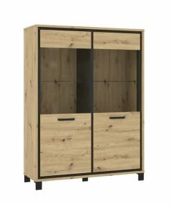 Highboardvitrine - Artisan Eiche-Schwarzeiche - 121 Cm