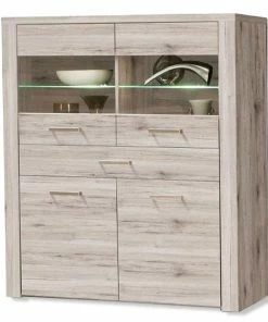 Highboardvitrine - Sandeiche - Beleuchtung - 130 Cm