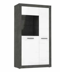 Highboardvitrine - Betonoptik - Weiß - 168 Cm Hoch