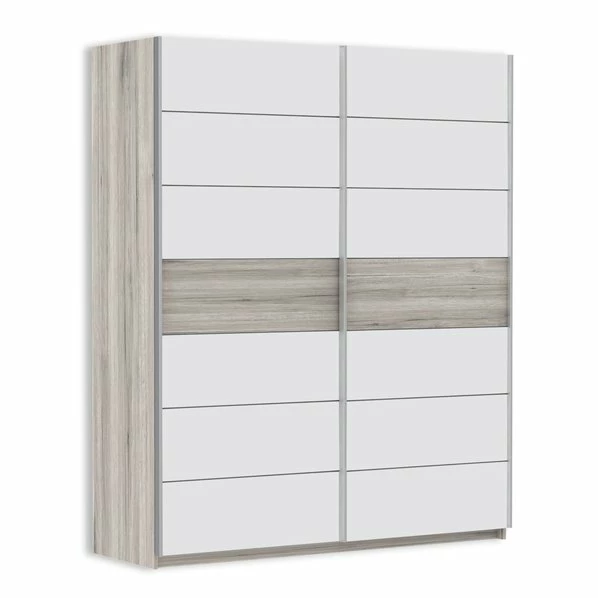 Schwebetürenschrank - Sandeiche-weiß Hochglanz 1 Schwebetürenschrank - Sandeiche-weiß Hochglanz