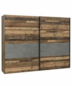 Schwebetürenschrank - Old Wood Vintage-Betonoptik - 2 Türen - 269,9 Cm