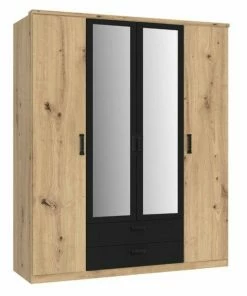 Drehtürenschrank - Schwarz - Artisan Eiche - 180 Cm Breit