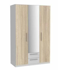 Drehtürenschrank - Weiß - Sonoma Eiche - 136 Cm Breit
