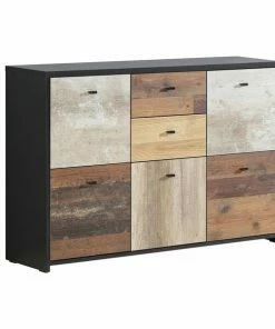 Kommode - Eiche-Pinie-schwarz - 114 Cm Breit