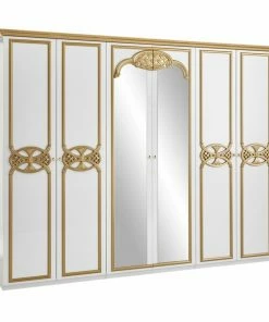 Drehtürenschrank - Weiß Hochglanz - Gold - 280 Cm