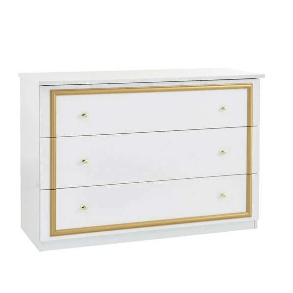 Kommode - Weiß Hochglanz - Gold - 118 Cm 1 Kommode - Weiß Hochglanz - Gold - 118 Cm